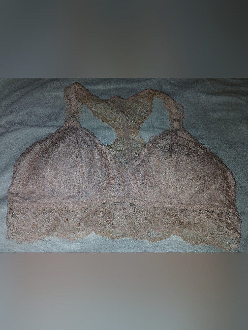 Pre-loved Women's Lace Racerback Bralette Top- Soft Blush Pink.